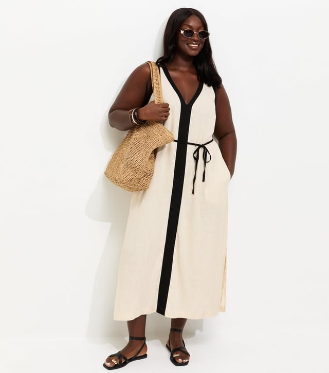 New Look Women's Plus Size Cream Contrast Trim Column Midi Dress Curves New Look - 3