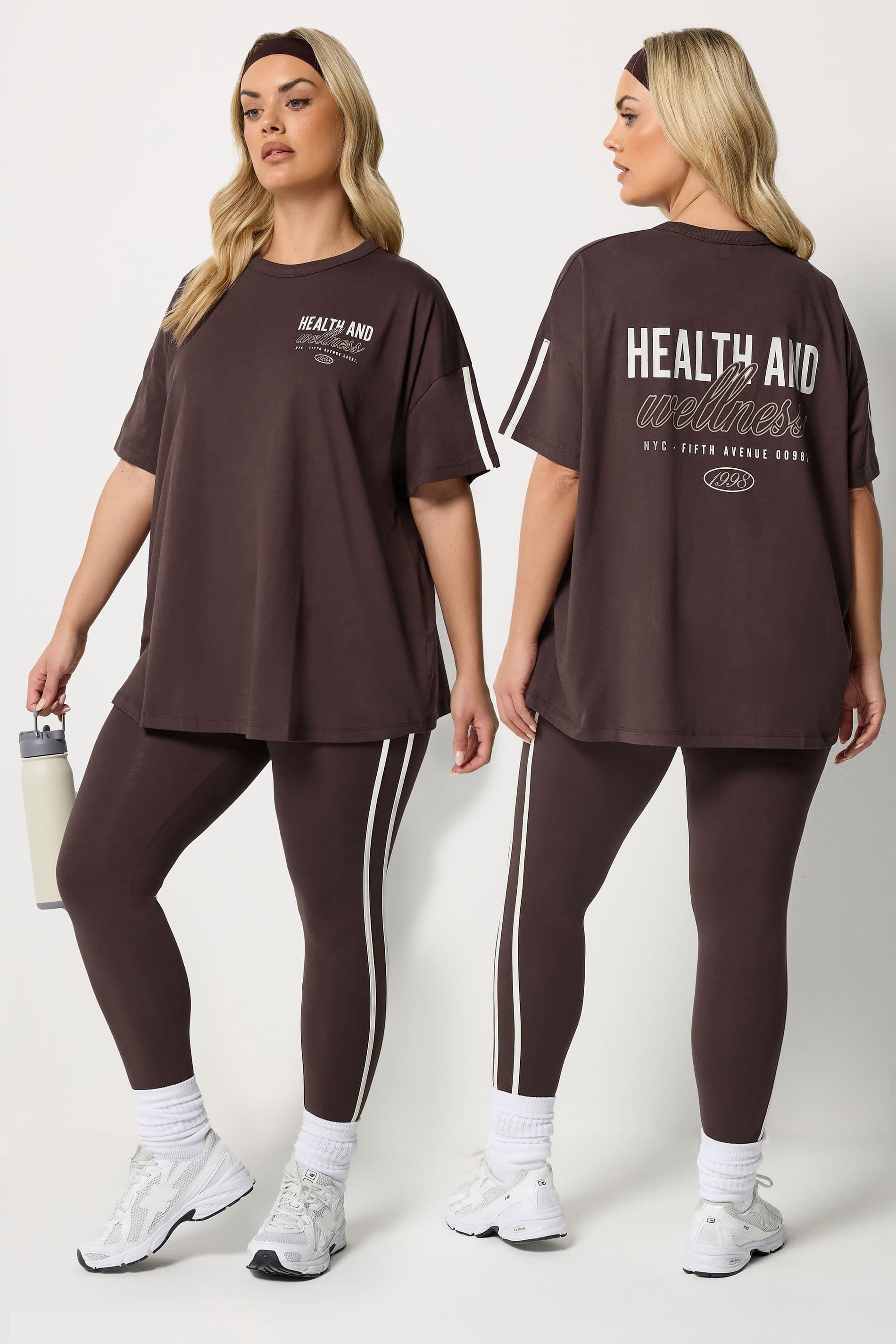 Yours Active Plus Size Chocolate Brown 'Health & Wellness' Tshirt