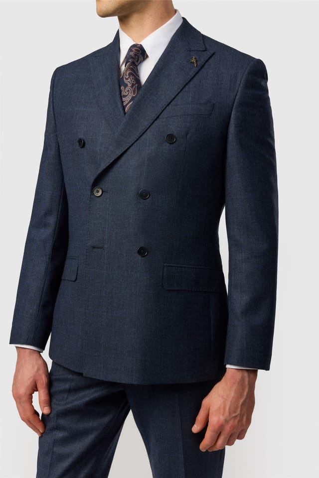 Ted Baker Ted Baker Men's Double Breasted Six Button Checked Tailored Suit Jacket in Dark Blue - 2