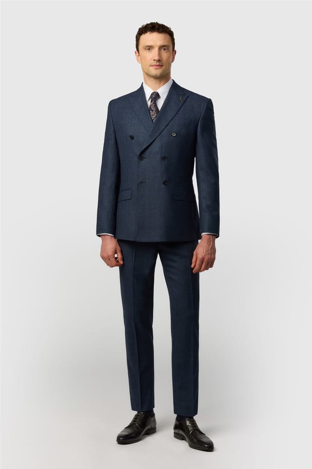 Ted Baker Ted Baker Men's Double Breasted Six Button Checked Tailored Suit Jacket in Dark Blue - 3