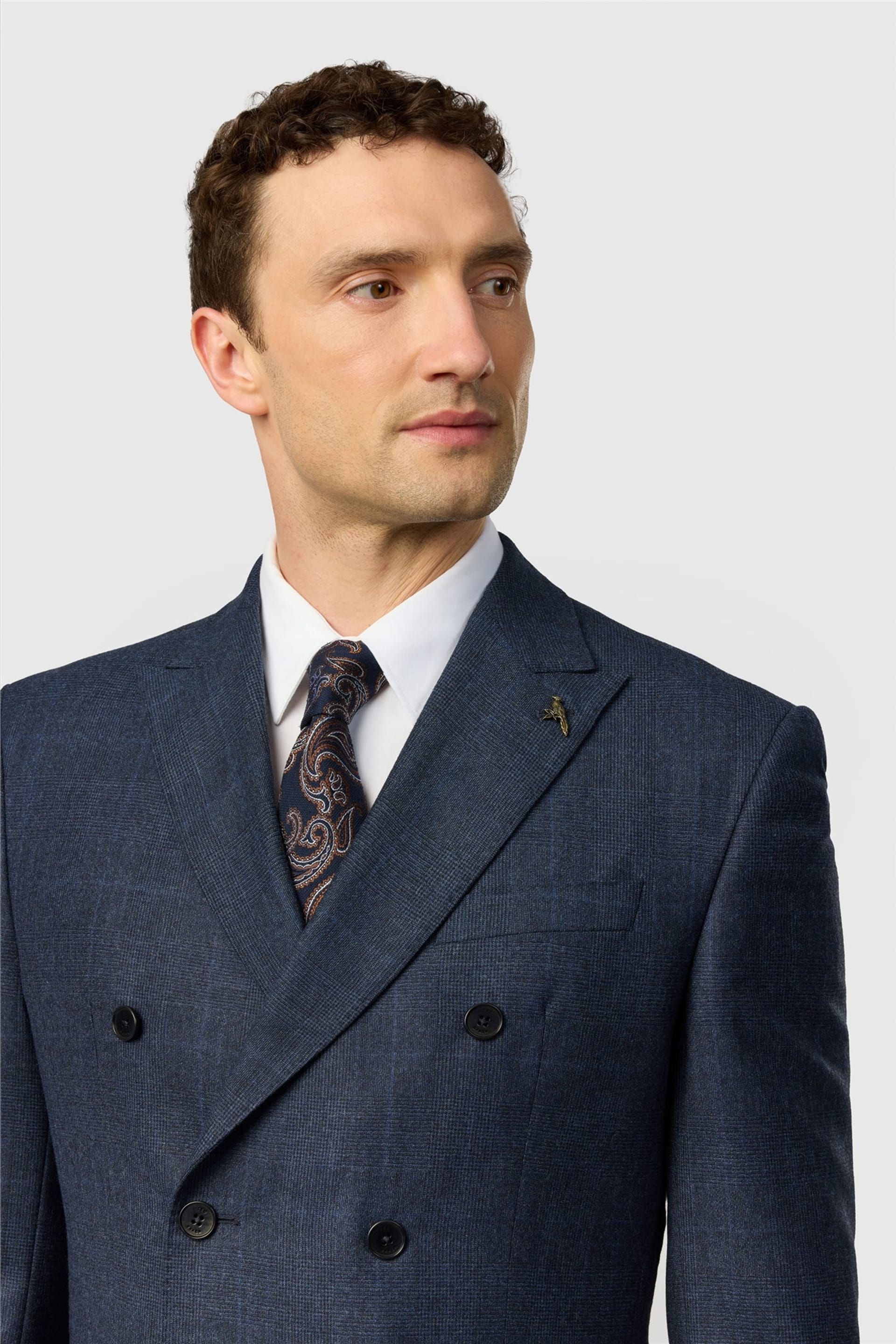 Ted Baker Ted Baker Men's Double Breasted Six Button Checked Tailored Suit Jacket in Dark Blue - 4