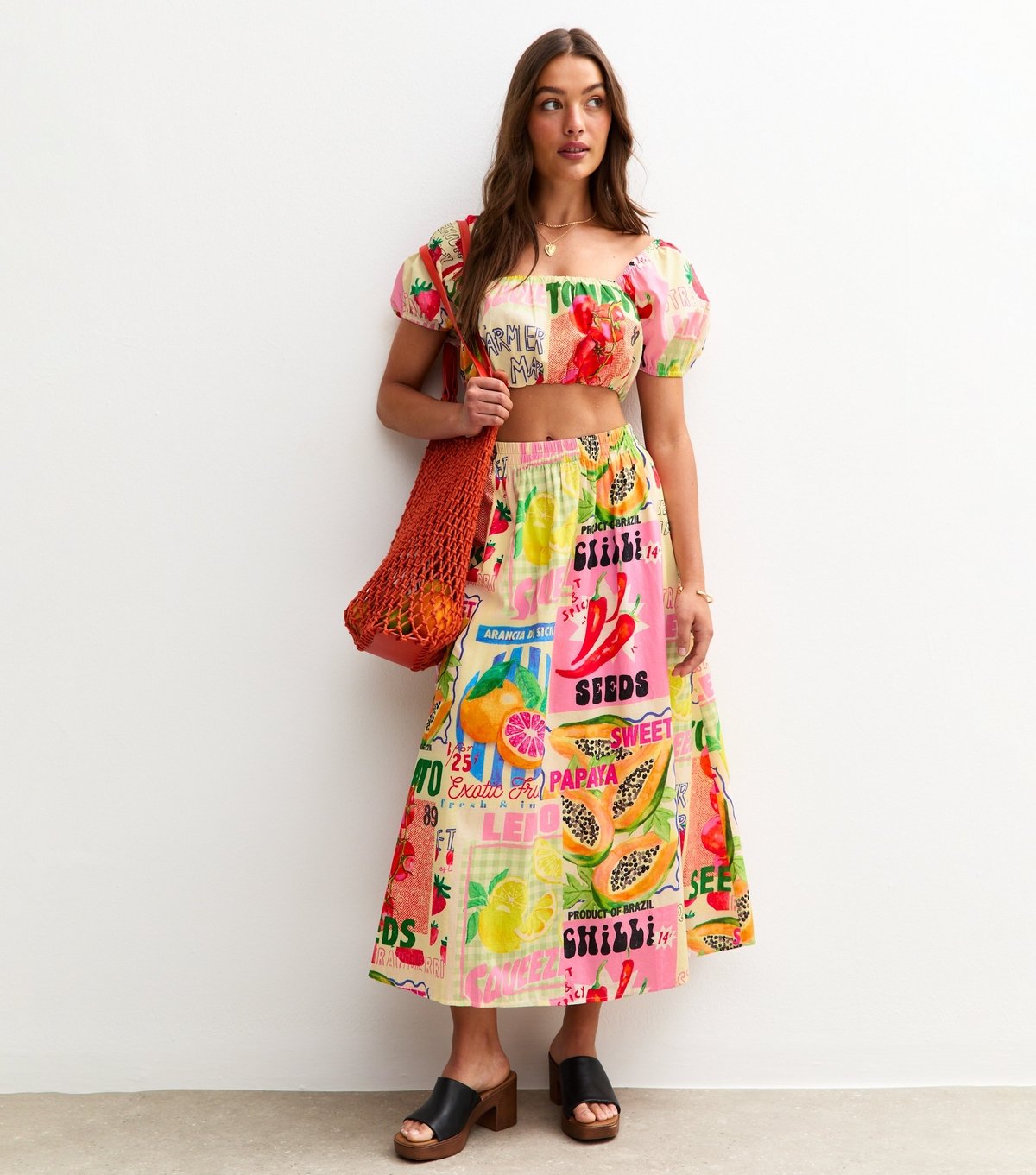 New Look Women's Multicoloured Fruit Print Midi Skirt New Look - 2