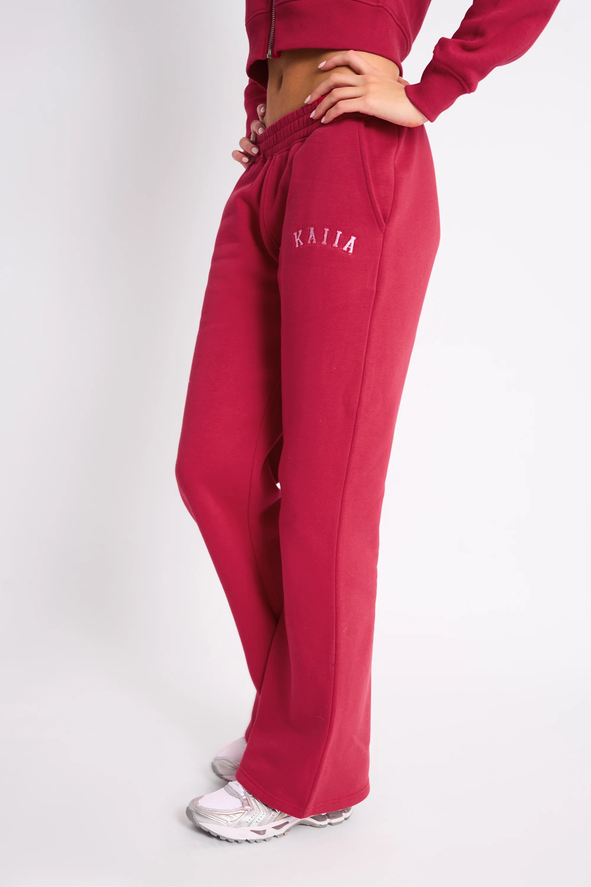 Kaiia Kaiia Logo Wide Leg Joggers Cranberry & Pink - 2