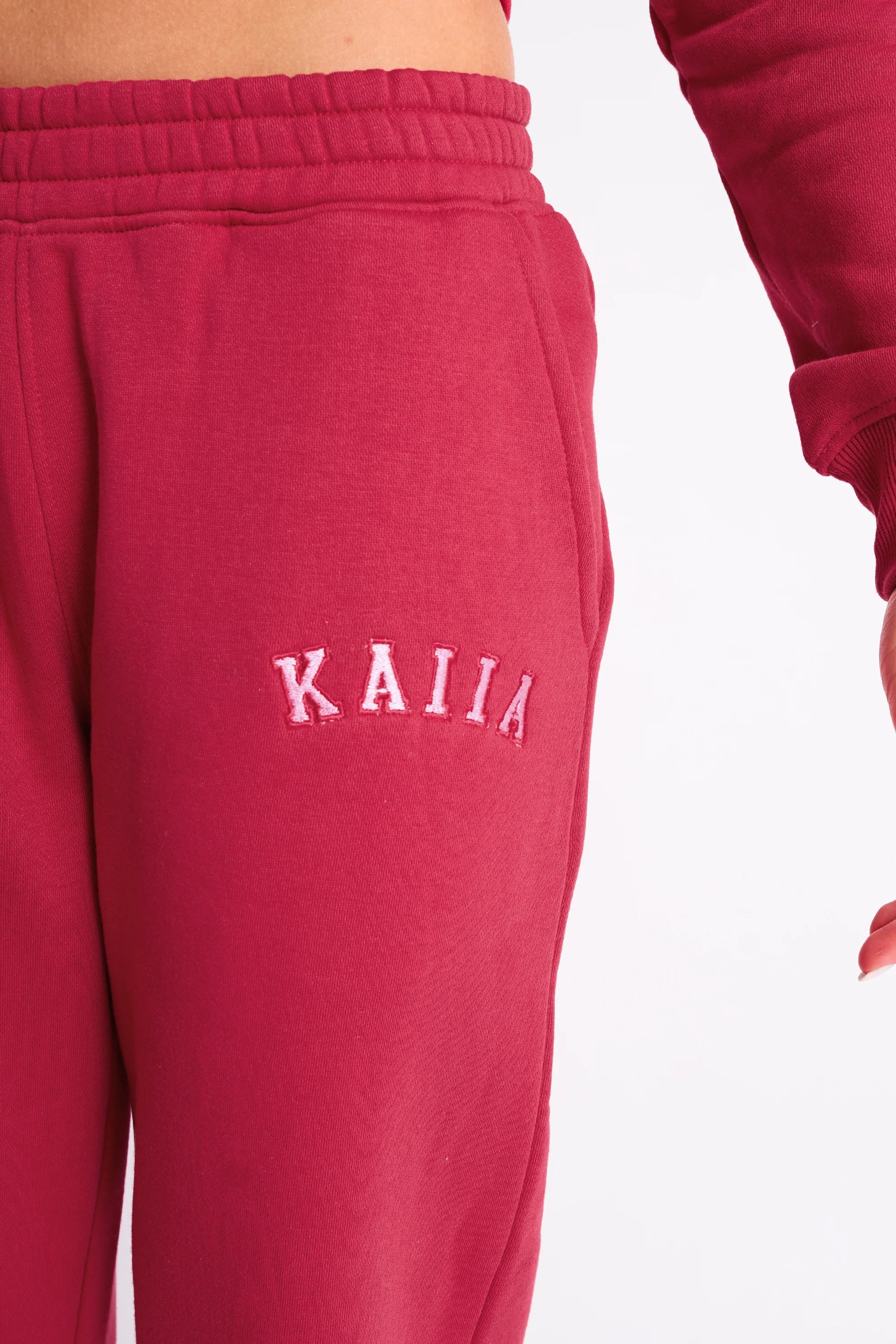 Kaiia Kaiia Logo Wide Leg Joggers Cranberry & Pink - 4