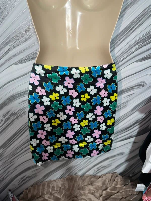 Collusion Collusion Black Bright Floral Wrap Mini Skirt | Size UK 8 | NWOT