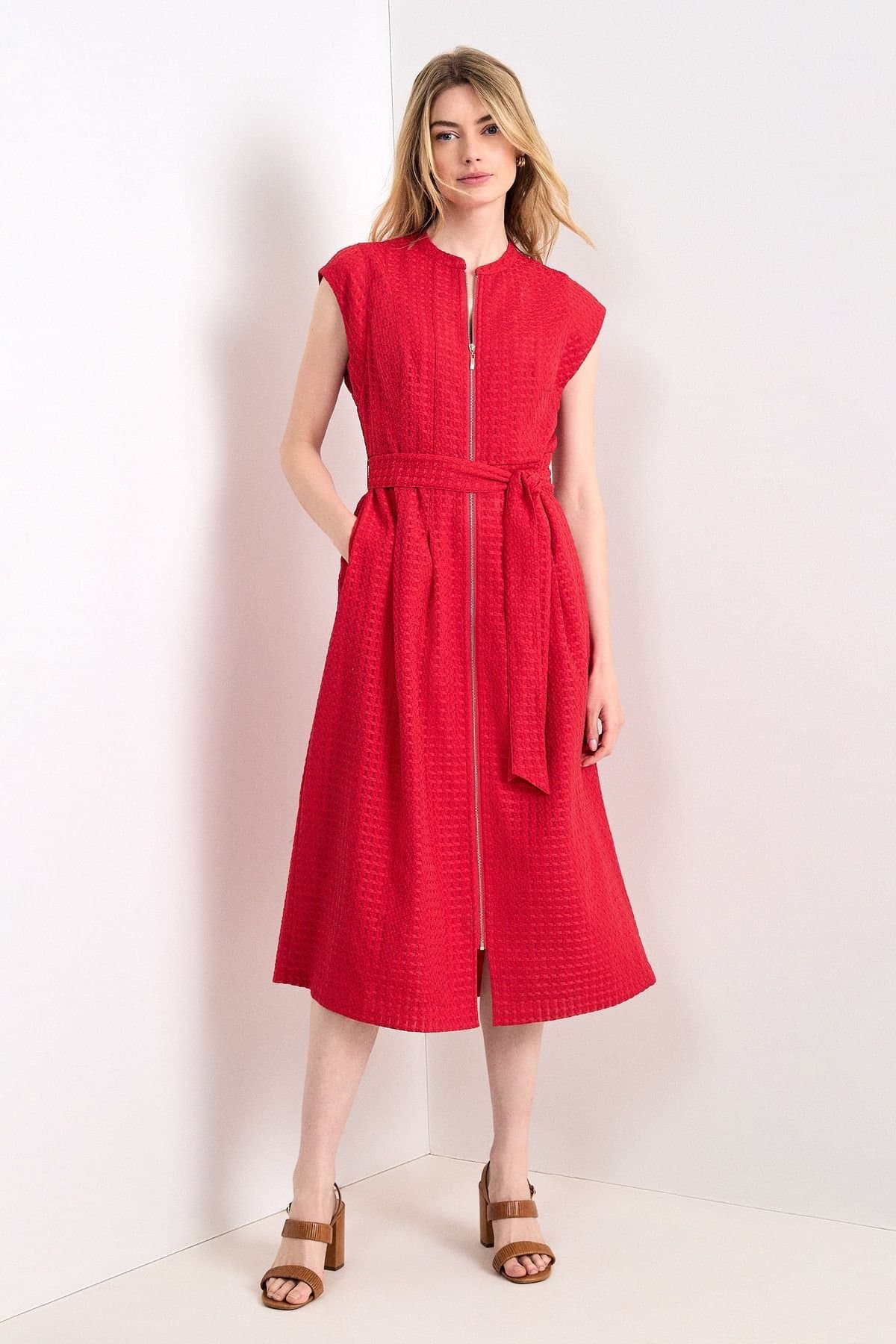 Phase Eight Phase Eight Women's Elvira Zip Front Midi Dress in Red