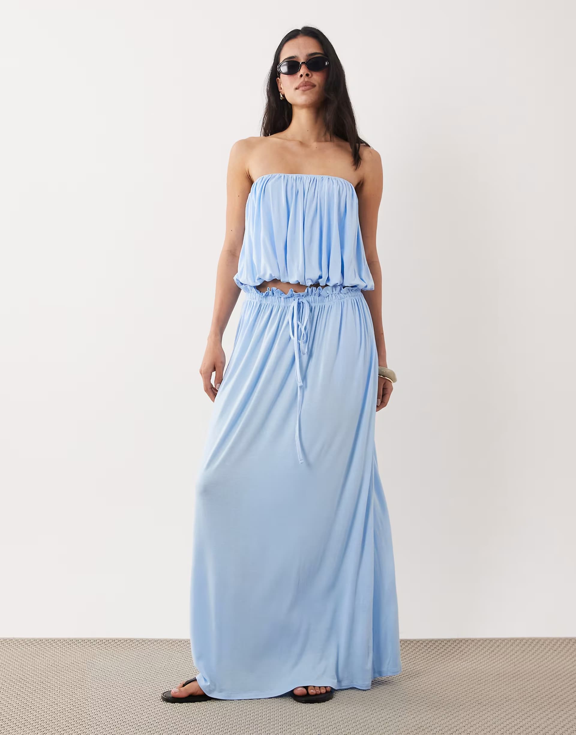 ASOS ASOS DESIGN bandeau ruched co-ord crop top in blue