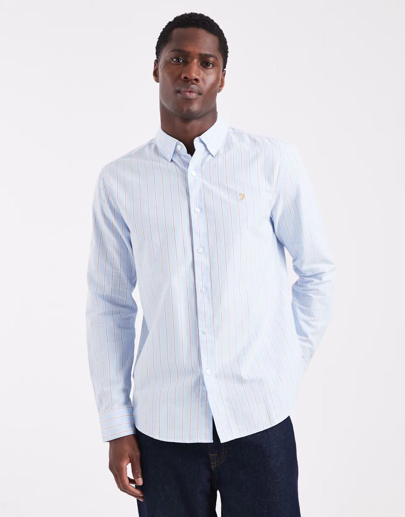 ASOS Farah timoney striped longsleeve shirt in light blue - 1