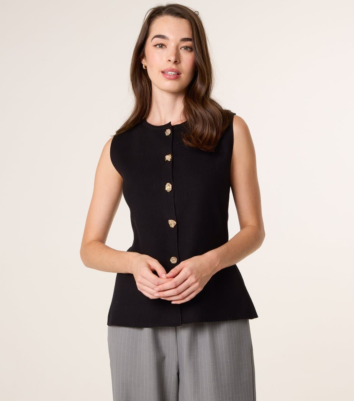 Blue Vanilla Women's Black Knit Tailored Waistcoat Blue Vanilla New Look