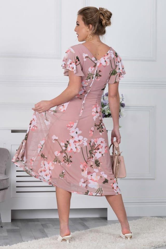 Jolie Moi Jolie Moi Women's Acela Floral Print Mesh Dress in Dusty Pink - 2