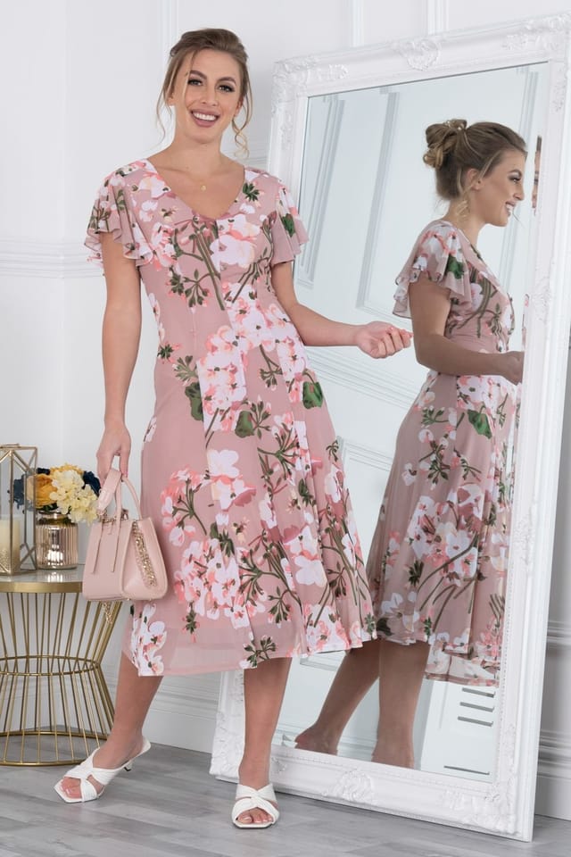 Jolie Moi Jolie Moi Women's Acela Floral Print Mesh Dress in Dusty Pink - 3