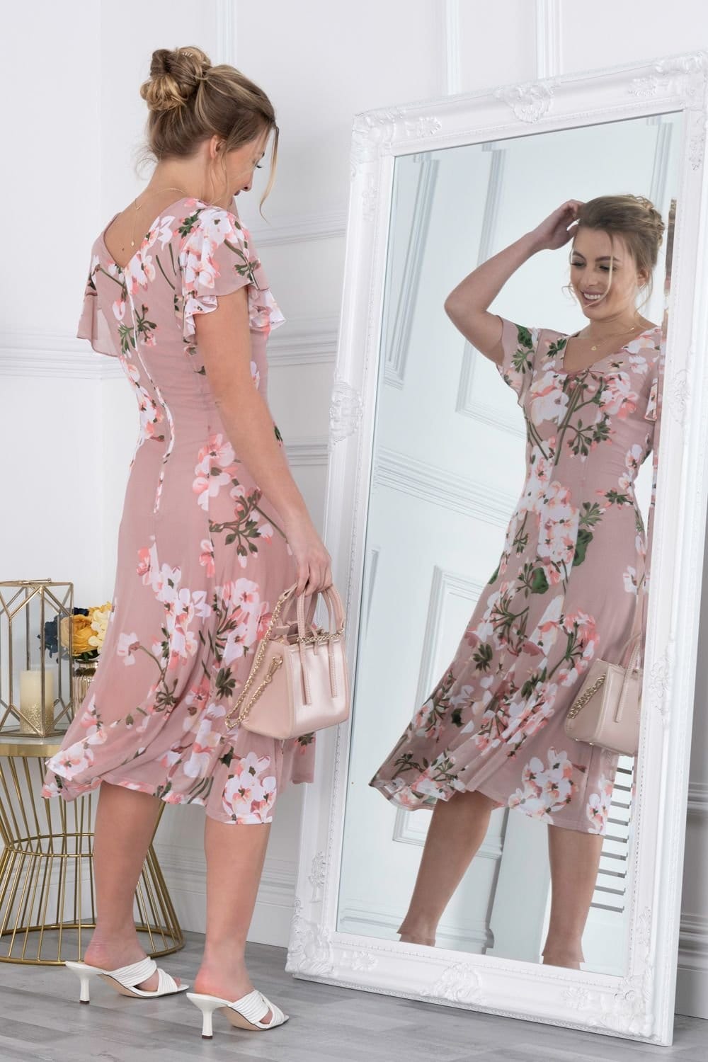 Jolie Moi Jolie Moi Women's Acela Floral Print Mesh Dress in Dusty Pink - 4