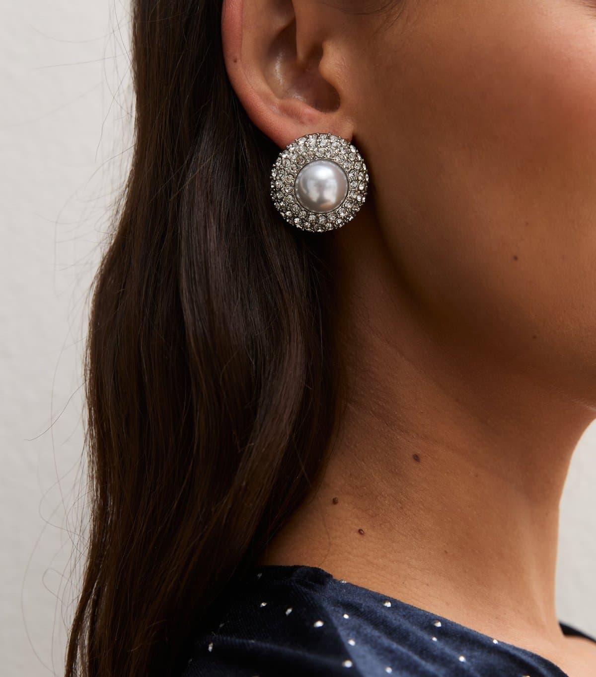 New Look Silver Tone Diamante Circle Stud Earrings New Look