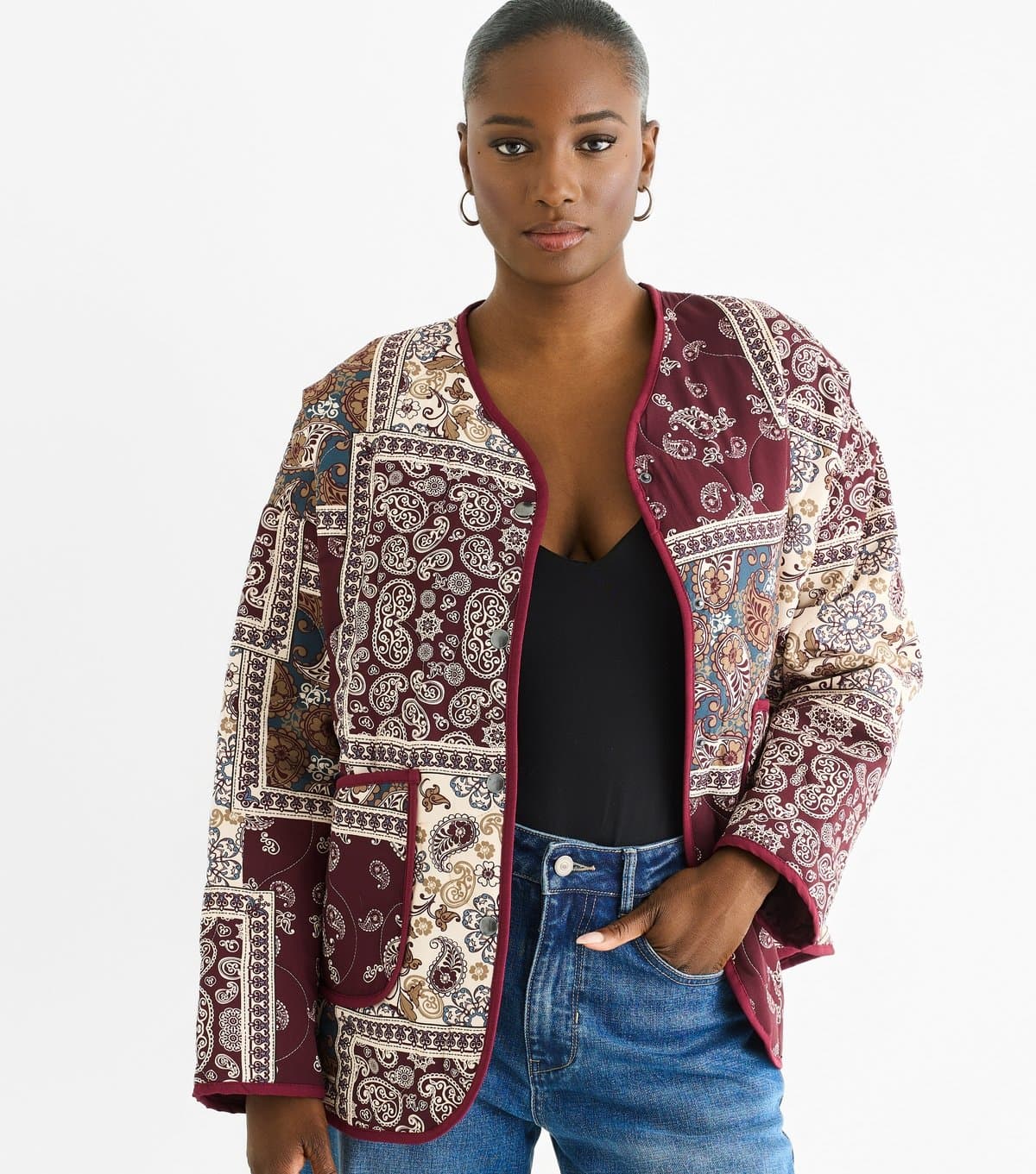 Gini London Women's Burgundy Tile Pattern Lightweight Jacket Gini London New Look