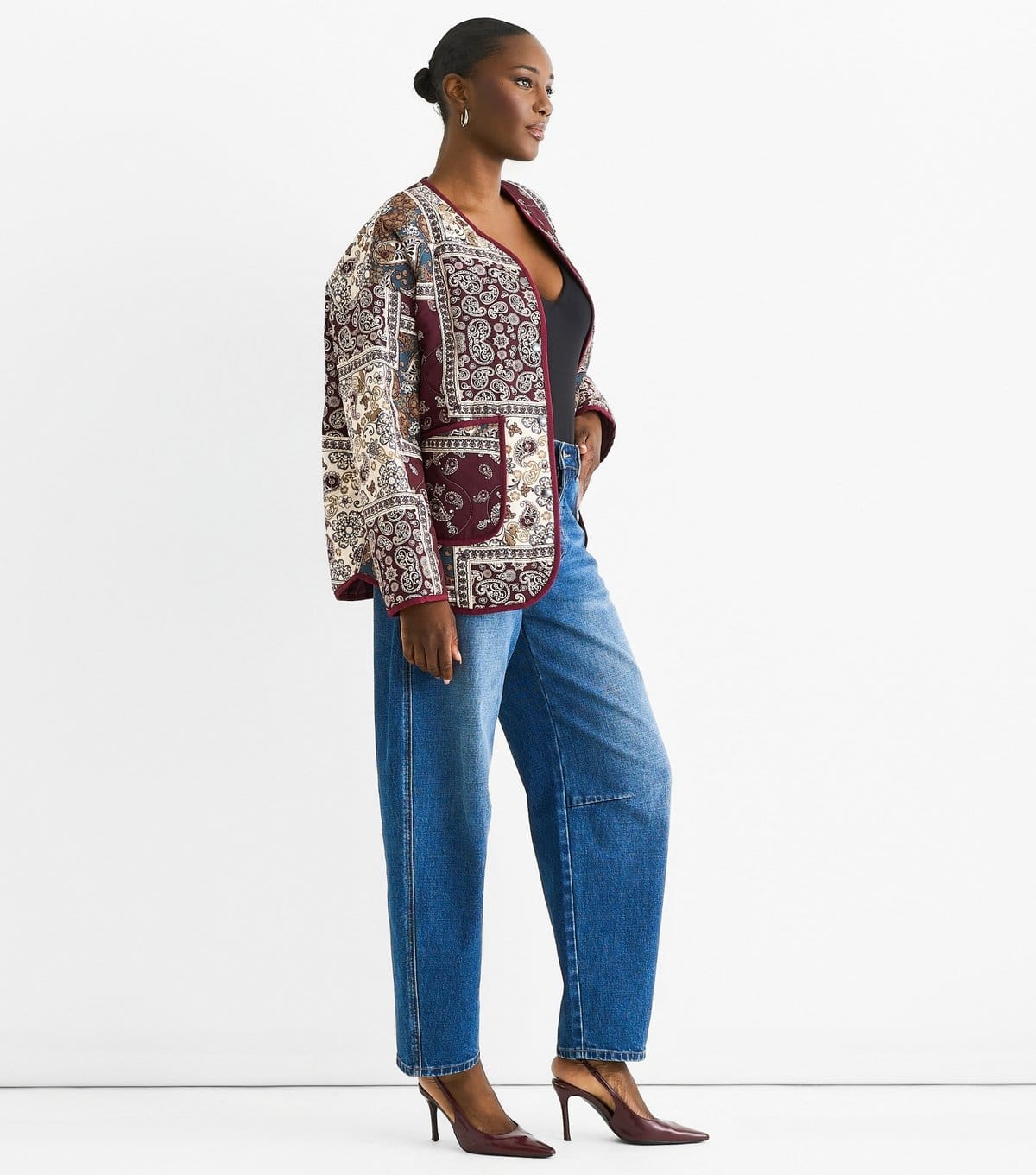 Gini London Women's Burgundy Tile Pattern Lightweight Jacket Gini London New Look - 4