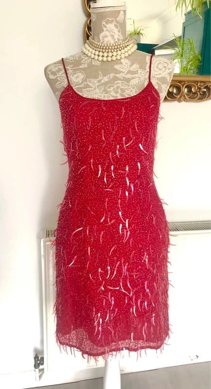 After Six Red Silk Beaded Gown