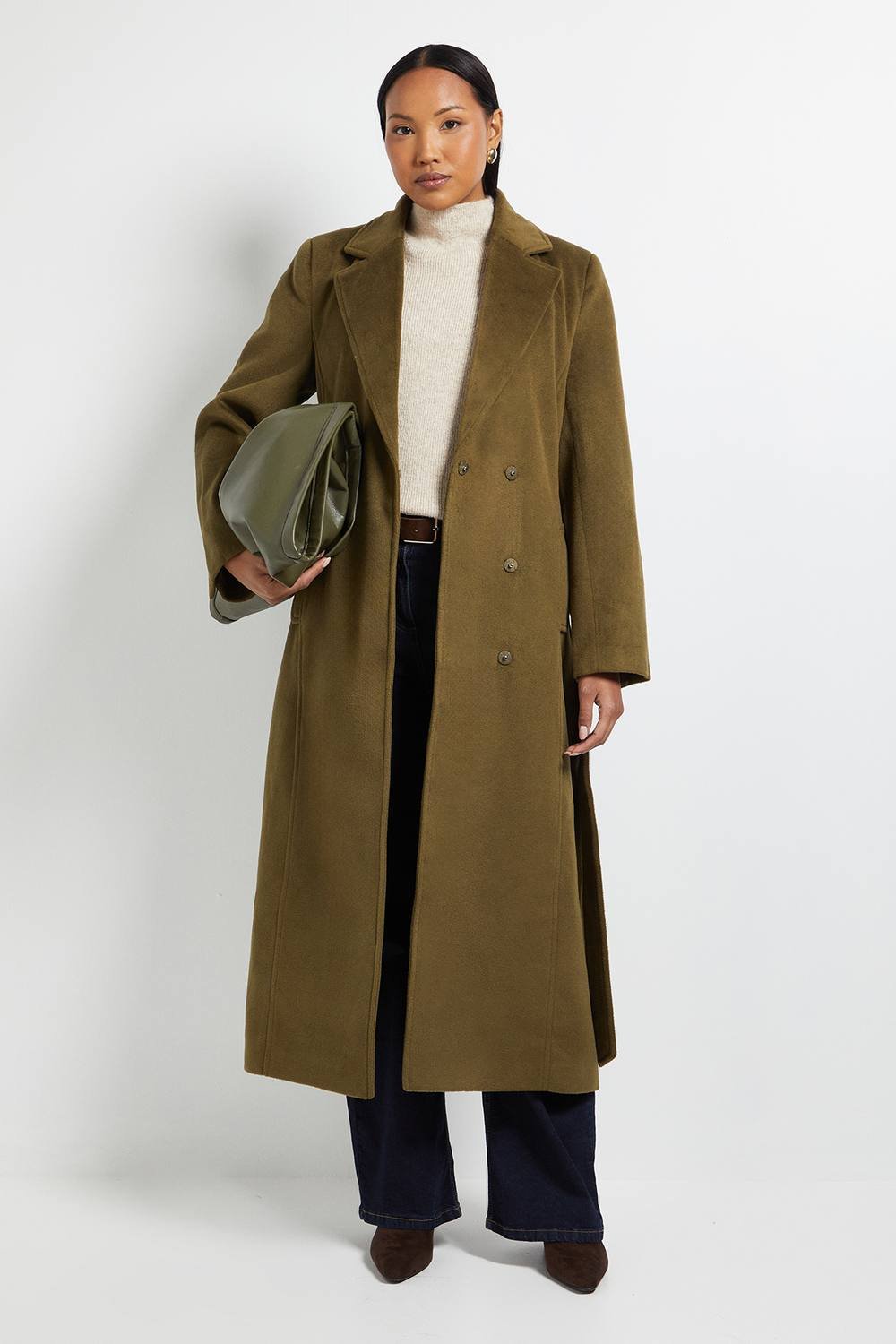 Wallis Wallis Women's Principles by Belted Maxi Coat in Olive - 2