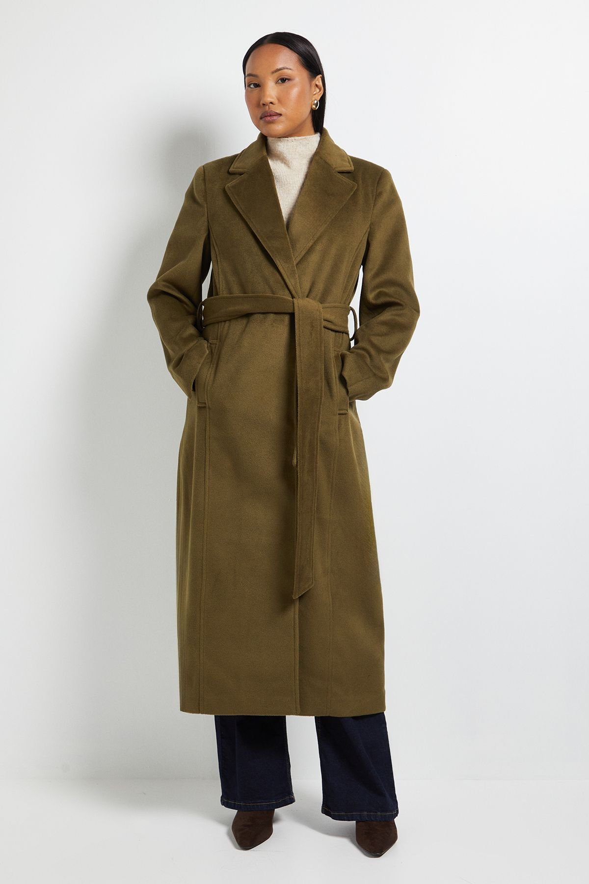 Wallis Wallis Women's Principles by Belted Maxi Coat in Olive - 4