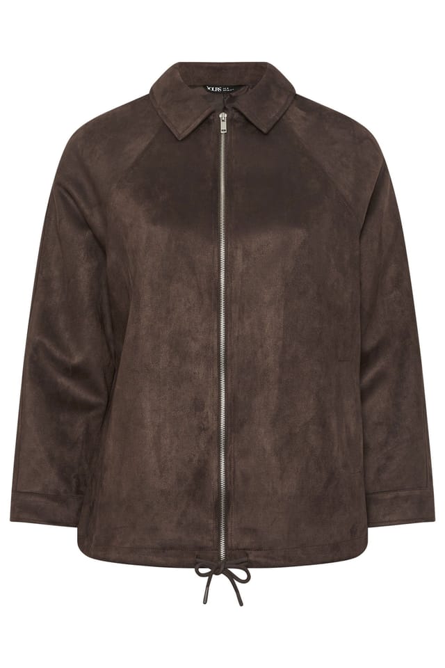 Yours Yours Women's Faux Suede Bomber Jacket in Chocolate - 2