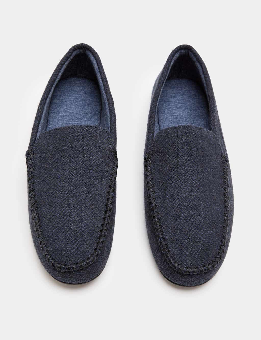 Marks & Spencer M&S Herringbone Moccasin Slippers with Freshfeet™ Navy