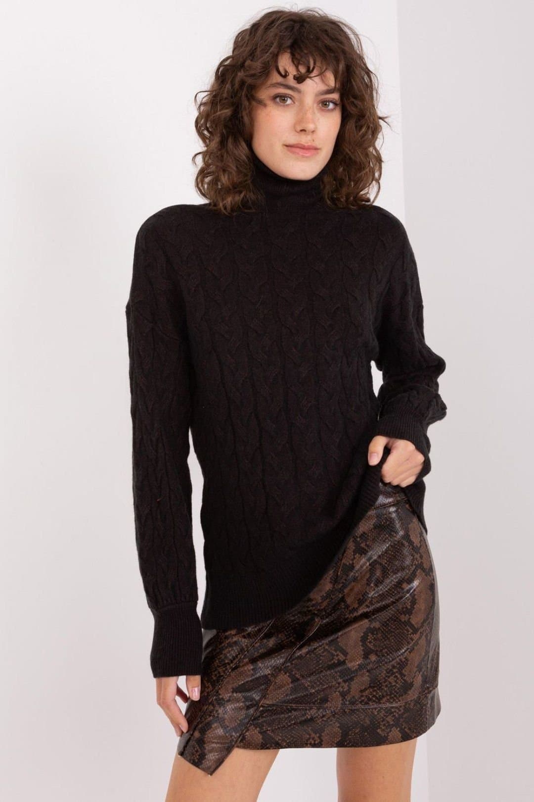 Love Lace Love Lace Black Turtleneck Sweater with Variegated Plaid Weave