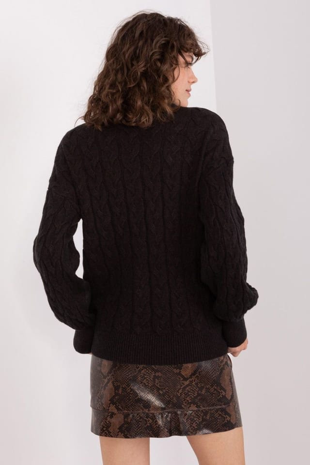 Love Lace Love Lace Women's Turtleneck Sweater Plaid Variegated Weave in Black - 3