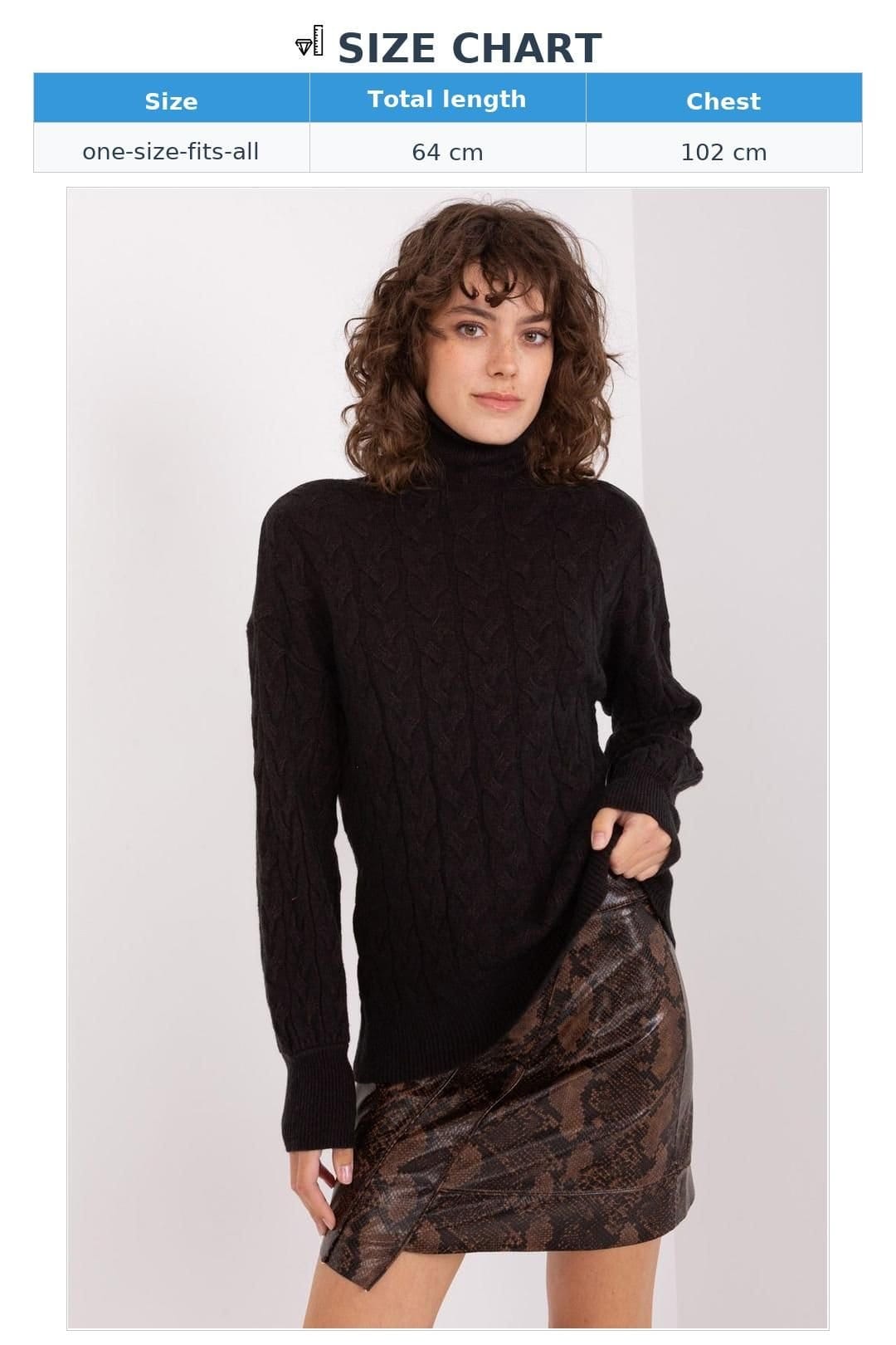 Love Lace Love Lace Women's Turtleneck Sweater Plaid Variegated Weave in Black - 4