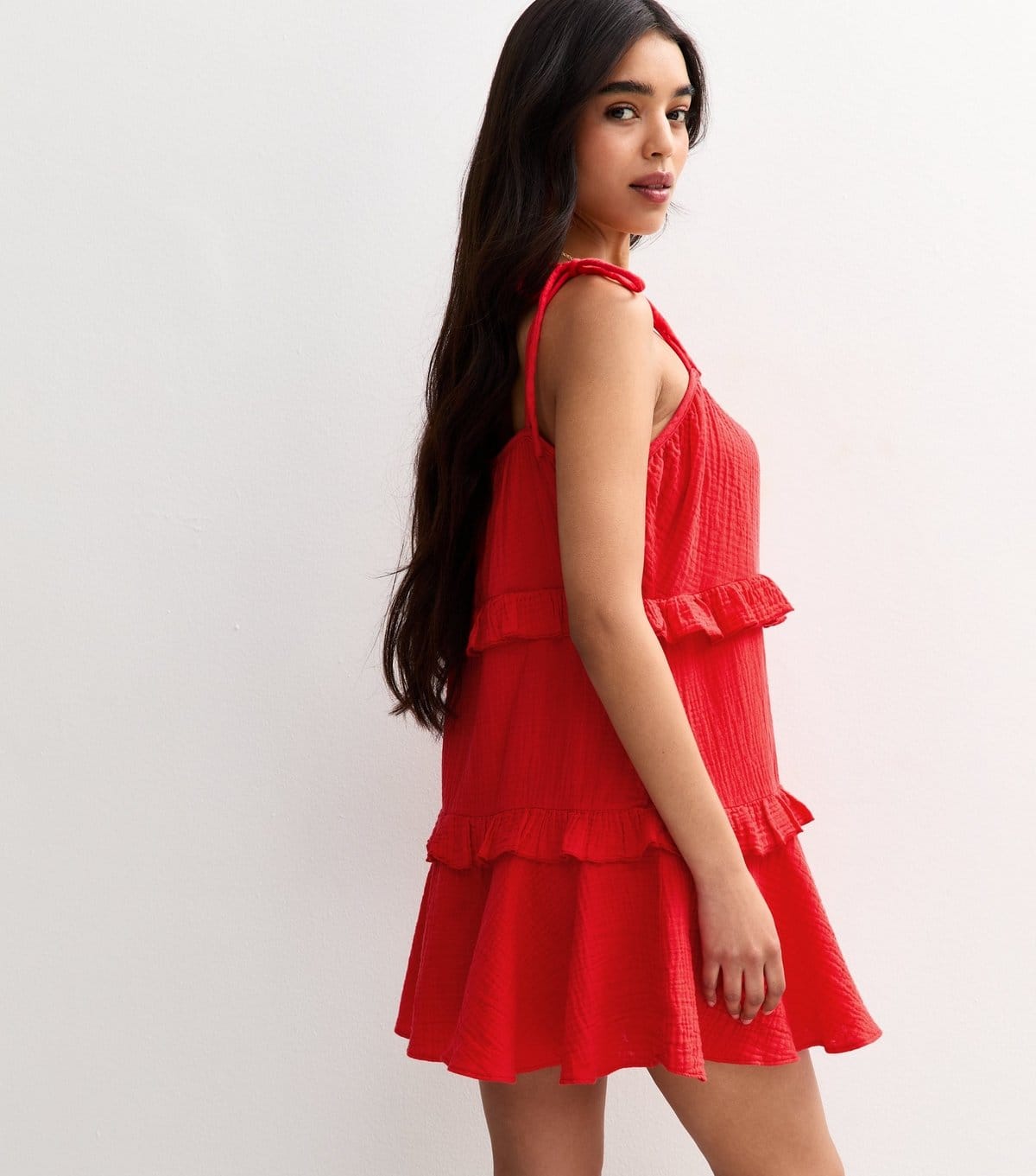 New Look Women's Red Tie Strap Ruffle Trimmed Mini Dress New Look - 4