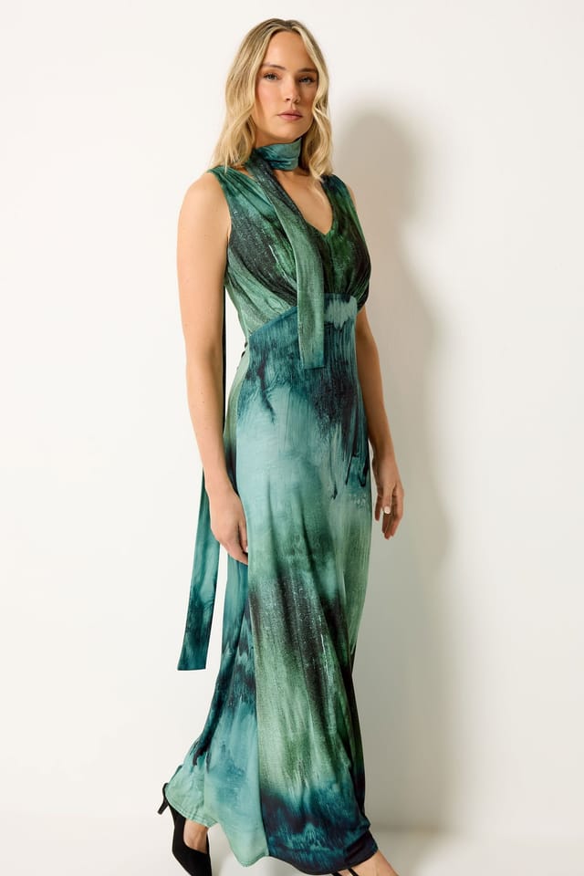 Long Tall Sally Long Tall Sally Women's Tall Abstract Scarf Detail Maxi Dress in Teal - 3