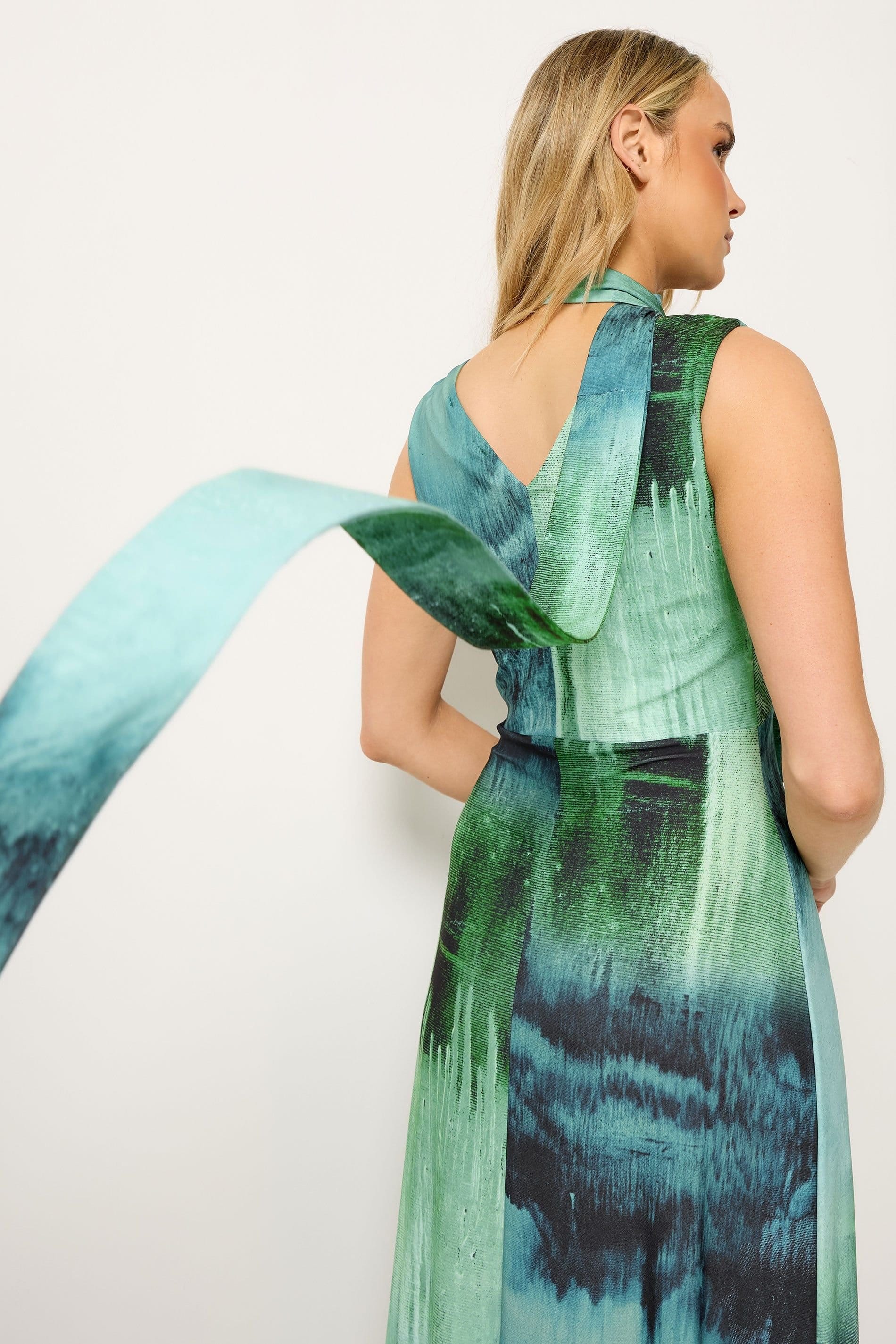 Long Tall Sally Long Tall Sally Women's Tall Abstract Scarf Detail Maxi Dress in Teal - 4