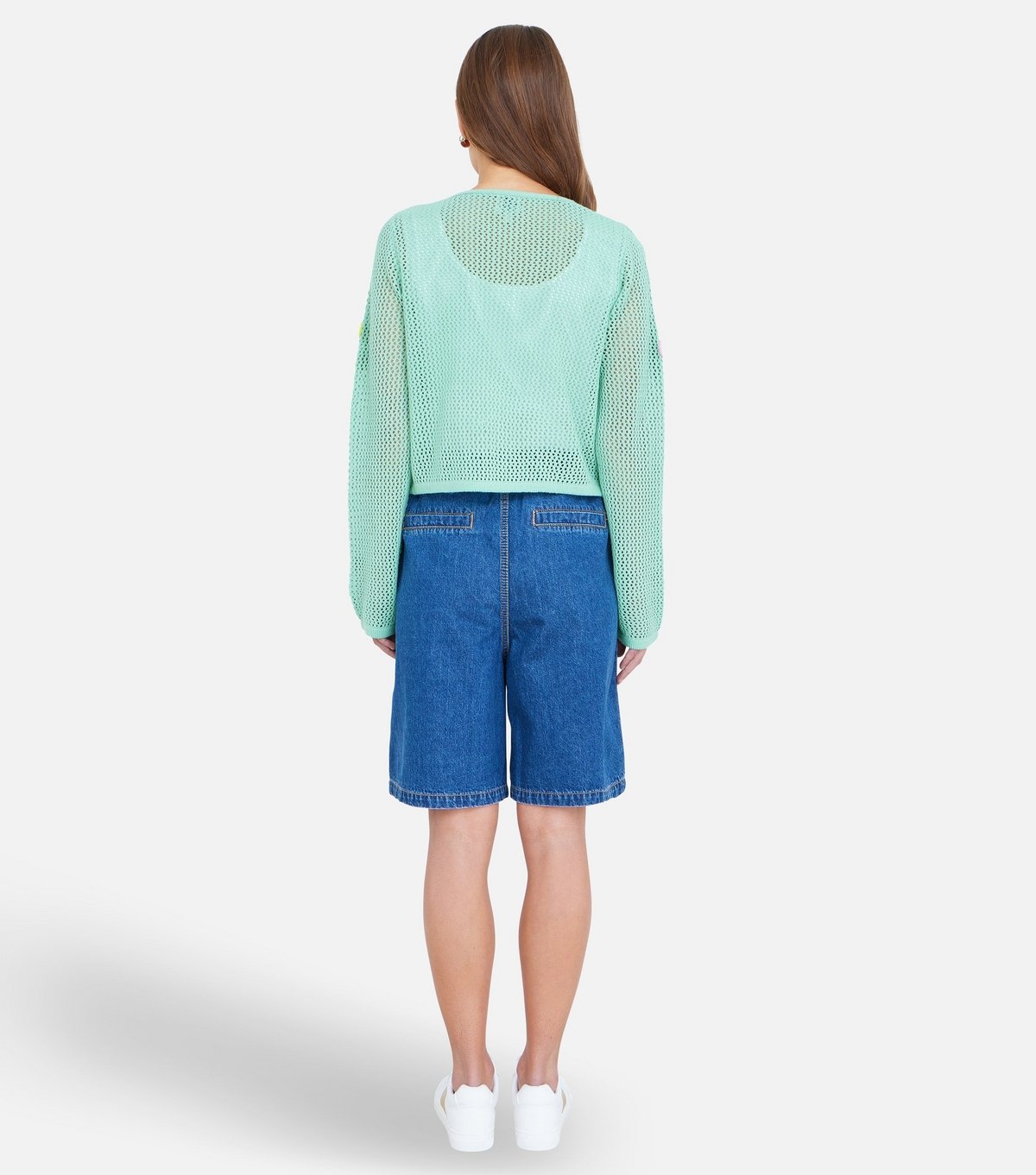 Yumi Women's Light Green Flower Embroidered Tie Front Cardigan Yumi New Look - 3