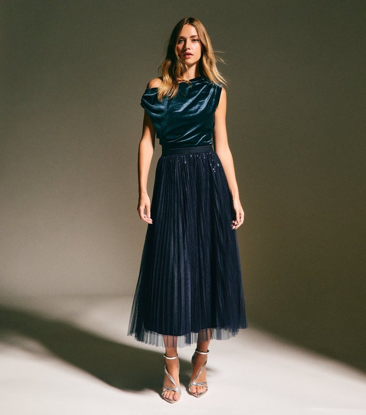 New Look Women's Navy Sequin Tulle Midi Skirt New Look