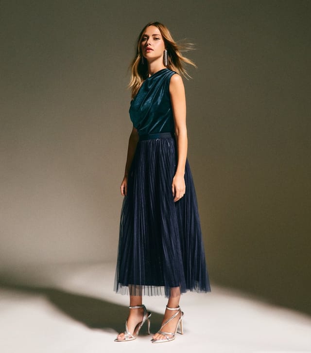 New Look Women's Navy Sequin Tulle Midi Skirt New Look - 2