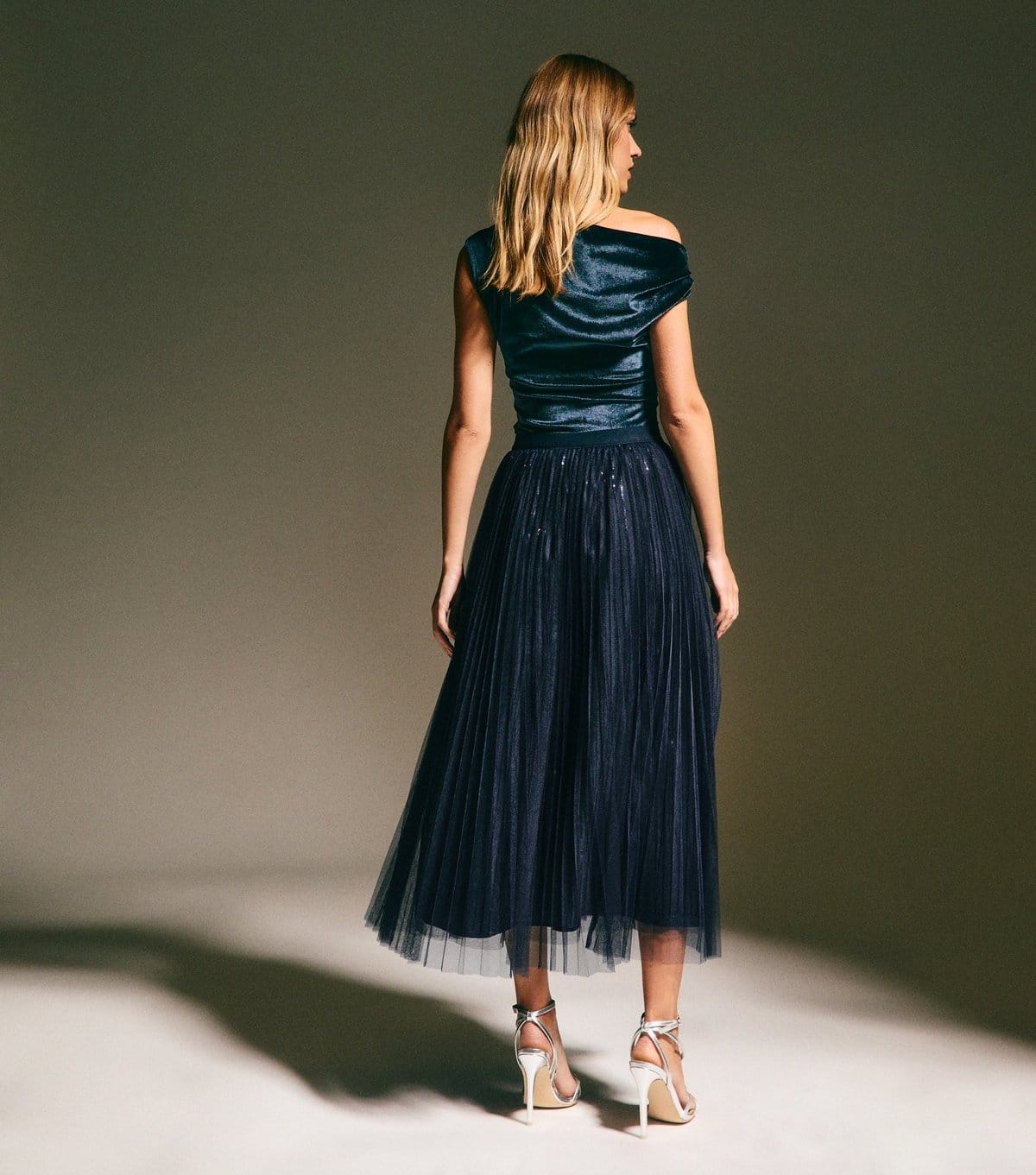 New Look Women's Navy Sequin Tulle Midi Skirt New Look - 4