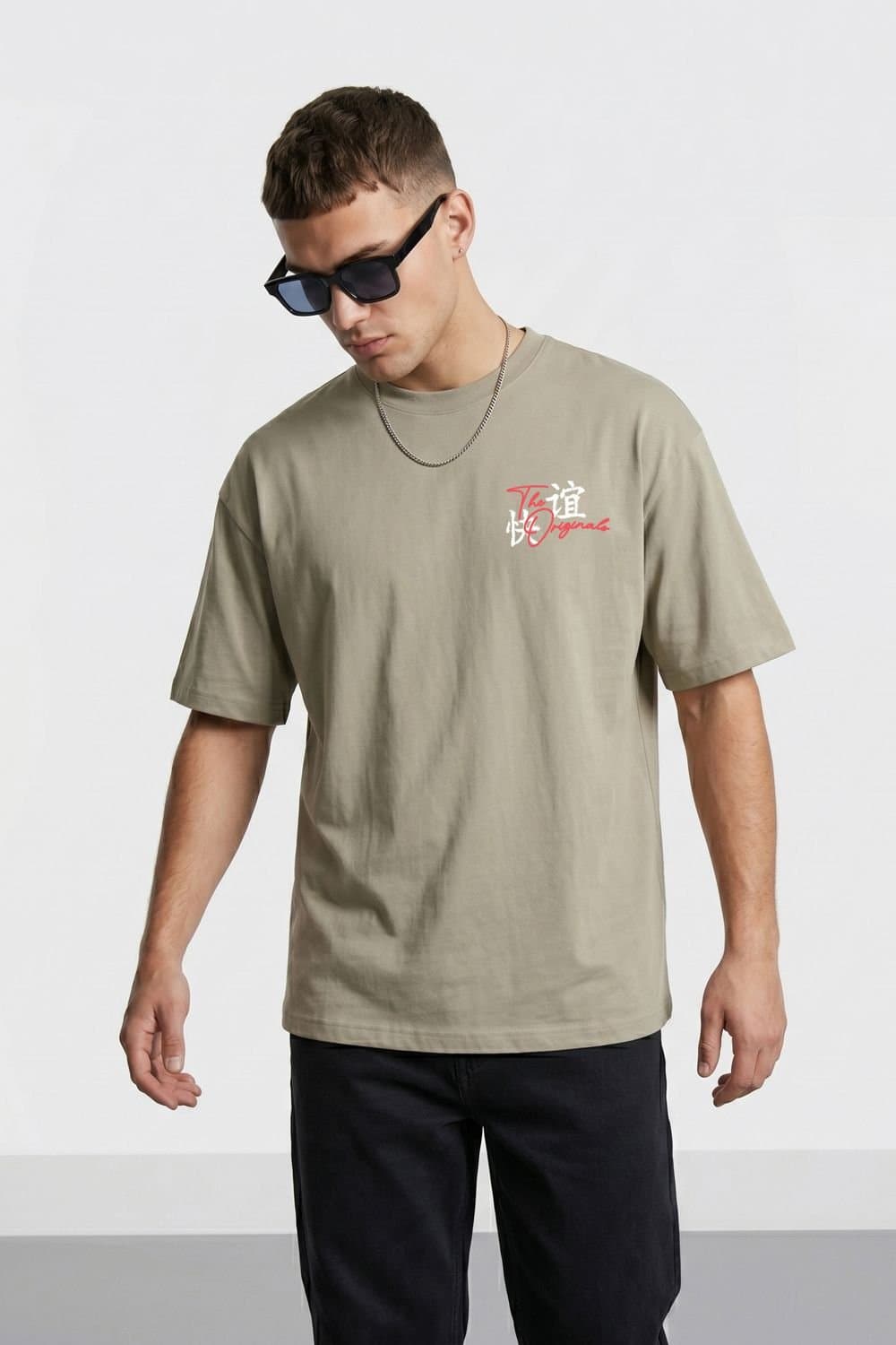 LONDON ATTITUDE LONDON ATTITUDE Men's Tokyo Dragon Premium Cotton Relaxed Fit T-Shirt in Stone