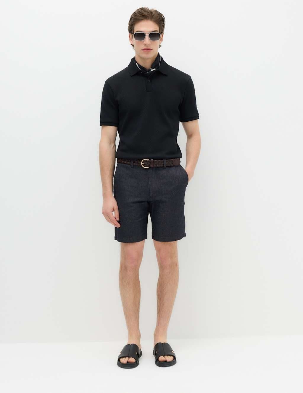 Marks & Spencer M&S Linen Blend Chino Shorts Dark Blue Denim