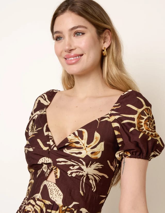 Blue Vanilla Shell Knot Front Puff Sleeve Midi Dress - 3