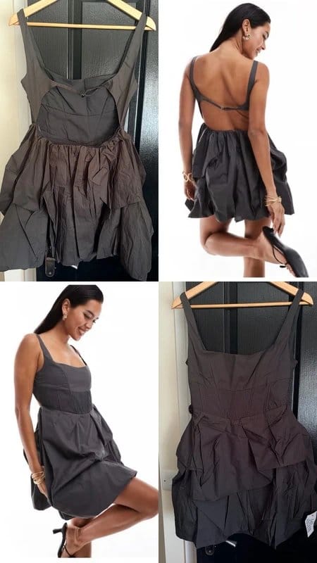 ASOS Design Charcoal Corset Bubble Hem Mini Dress