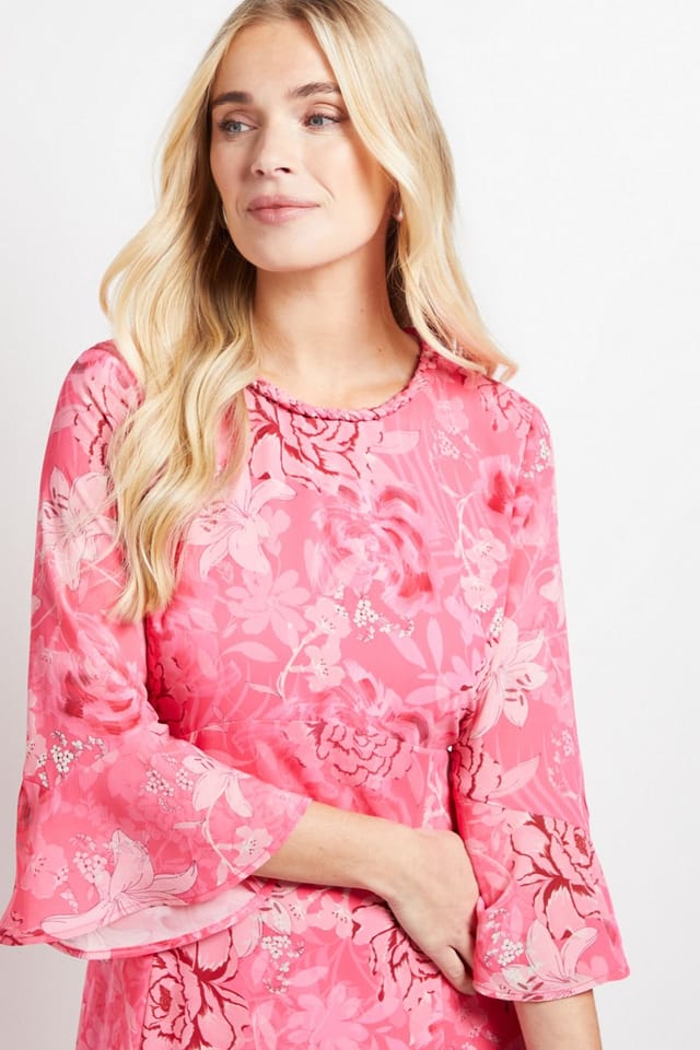 Wallis Wallis Women's Petite Floral Neck Trim Ruffle Midi Dress in Pink - 2