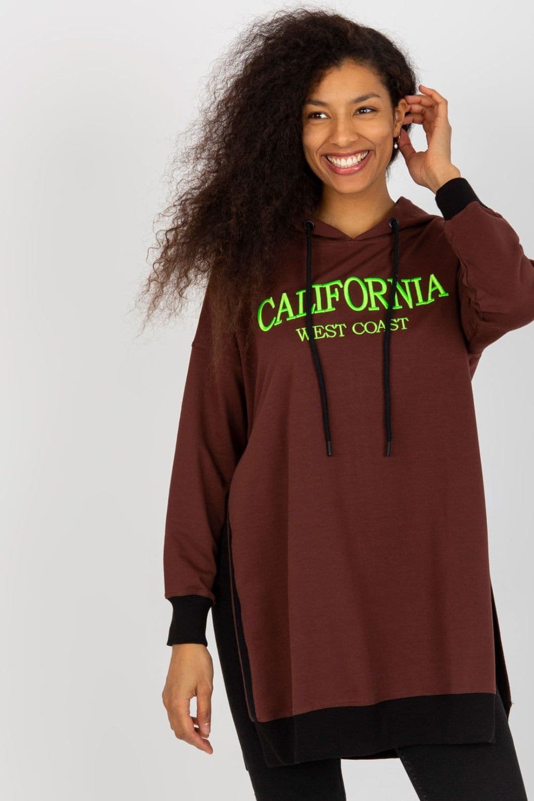 Love Lace Brown Casual Hooded Sweatshirt with Logo Patch