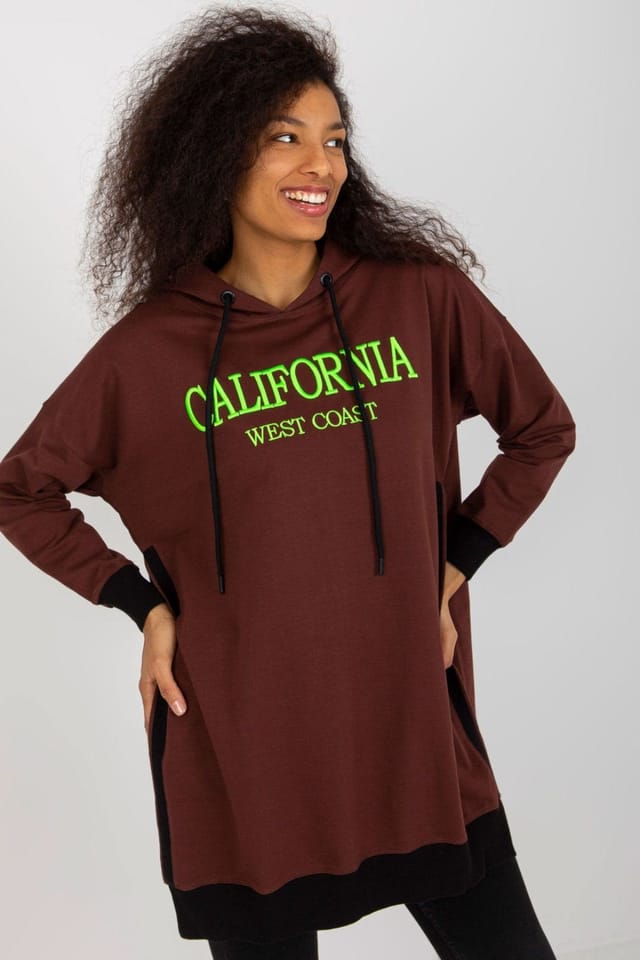 Love Lace Love Lace Women's Long Casual Hooded Sweatshirt with Logo Patch in Brown - 2