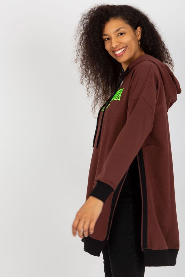 Love Lace Love Lace Women's Long Casual Hooded Sweatshirt with Logo Patch in Brown - 3