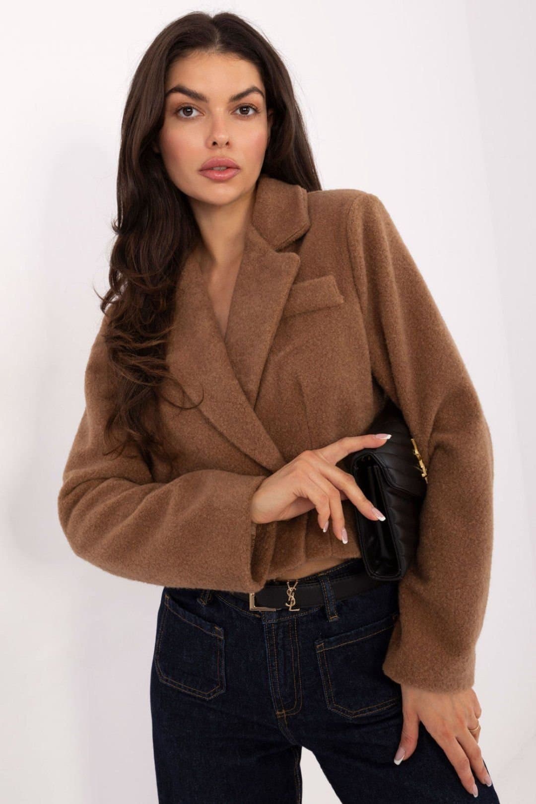 Love Lace Love Lace Women's Short Double Breasted Coat with Wide Lapels in Brown