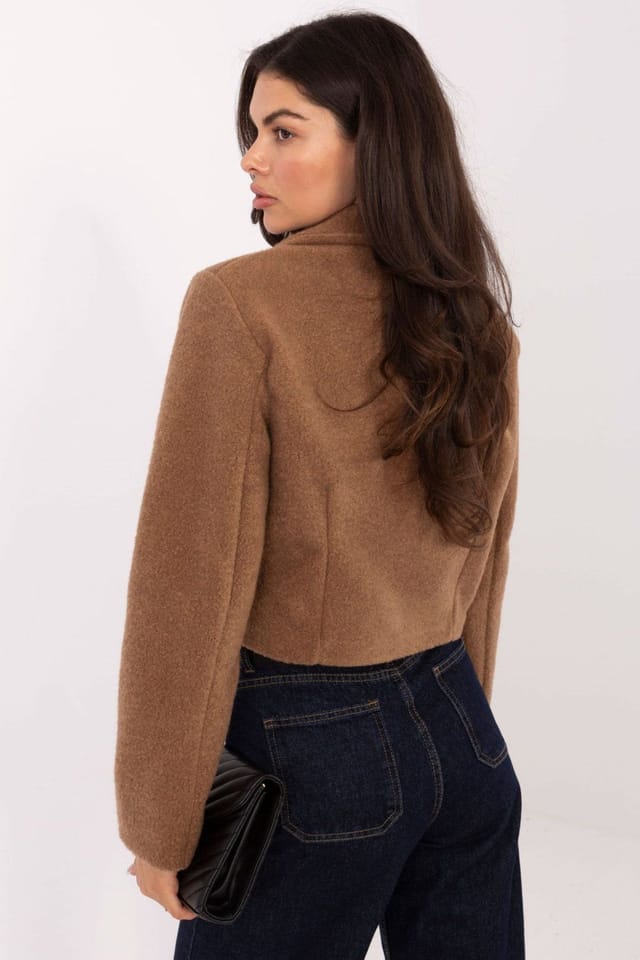 Love Lace Love Lace Women's Short Double Breasted Coat with Wide Lapels in Brown - 3