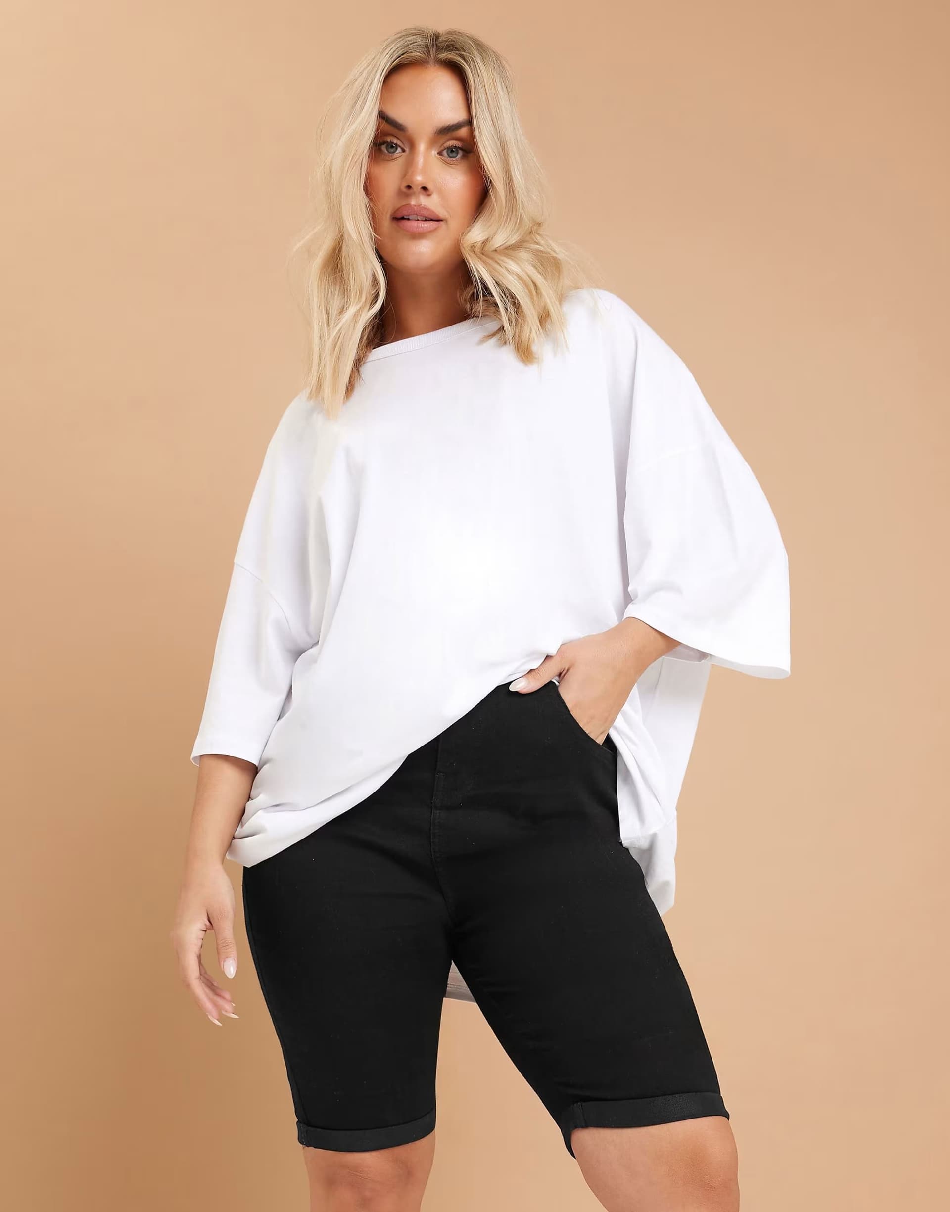ASOS Yours Clothing Turn up denim shorts in black