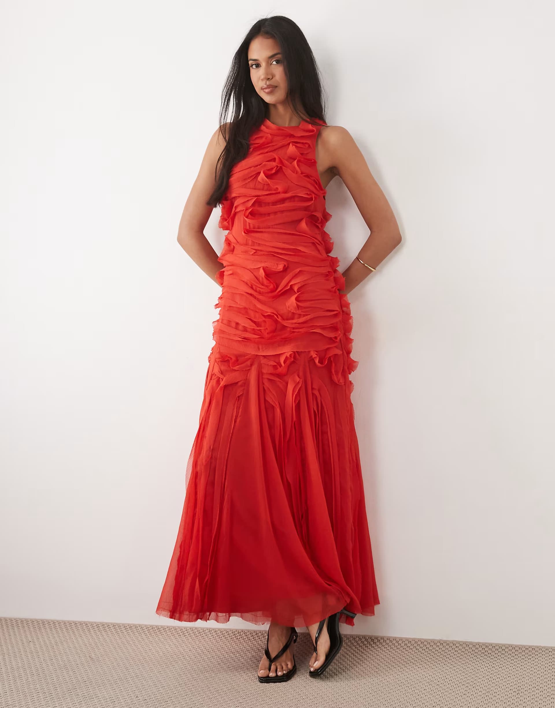 ASOS ASOS DESIGN sleeveless maxi dress with tendril details in red