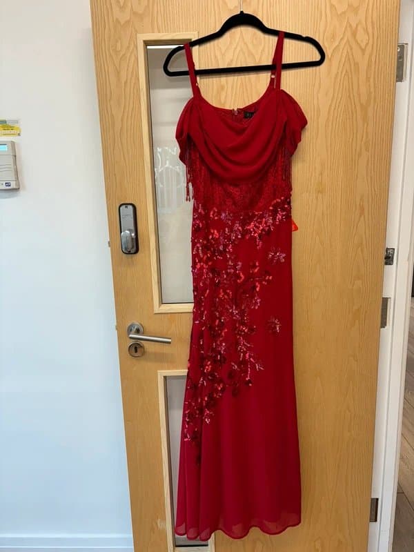 Starlet Embellished Bardot Red Maxi Dress