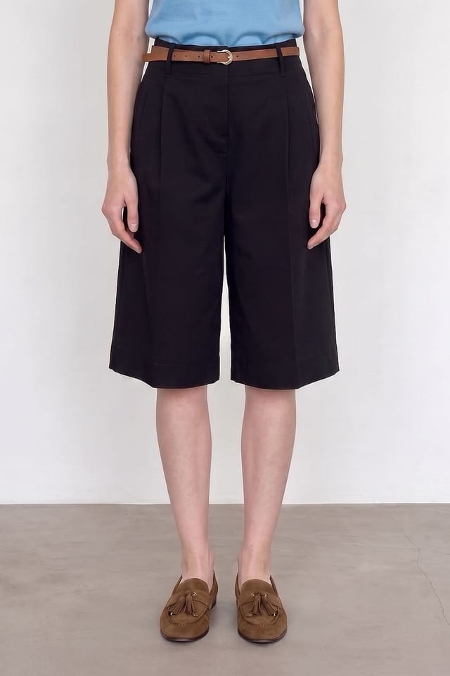 Dilvin Dilvin Women's High-waist Belted Wide-leg Tailored Shorts in Black - 3