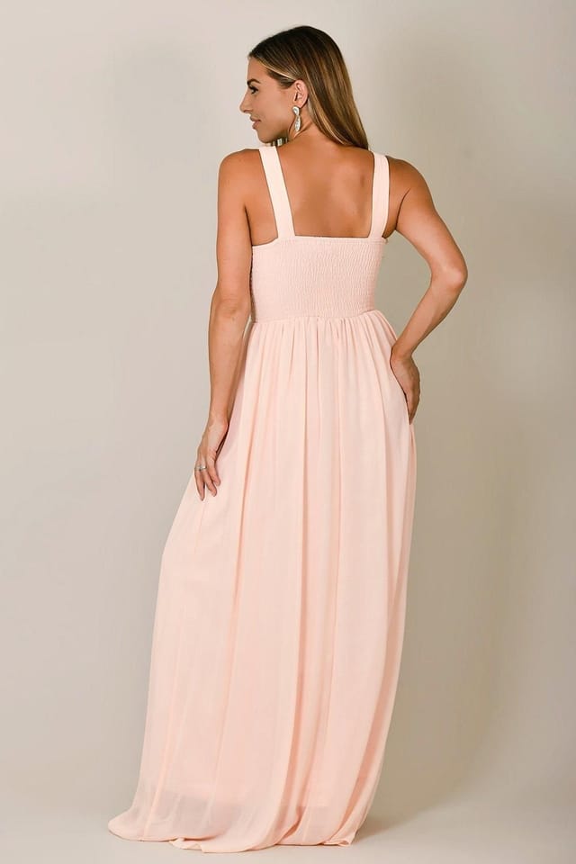 KRISP KRISP Women's Diamante Neck Chiffon Maxi Dress in Pink - 3