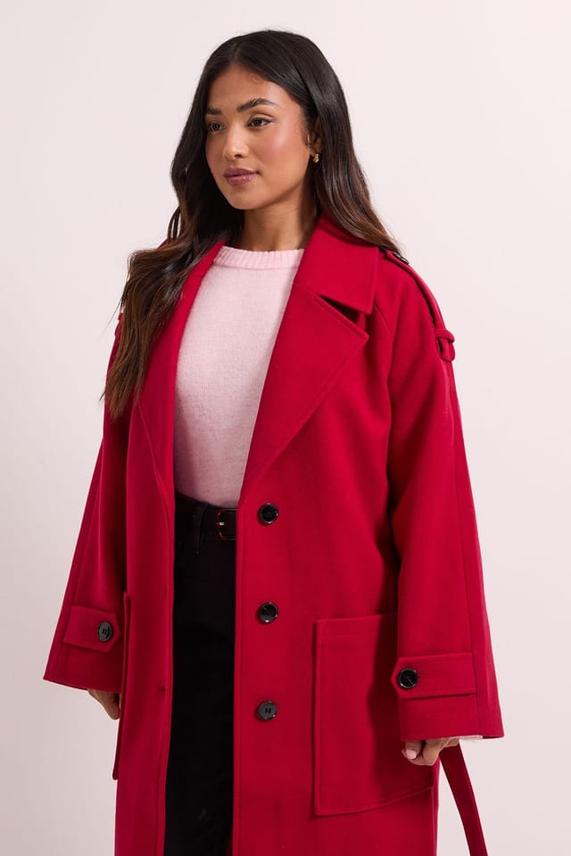 Dorothy Perkins Dorothy Perkins Women's Petite Belted Longline Coat in Red - 2